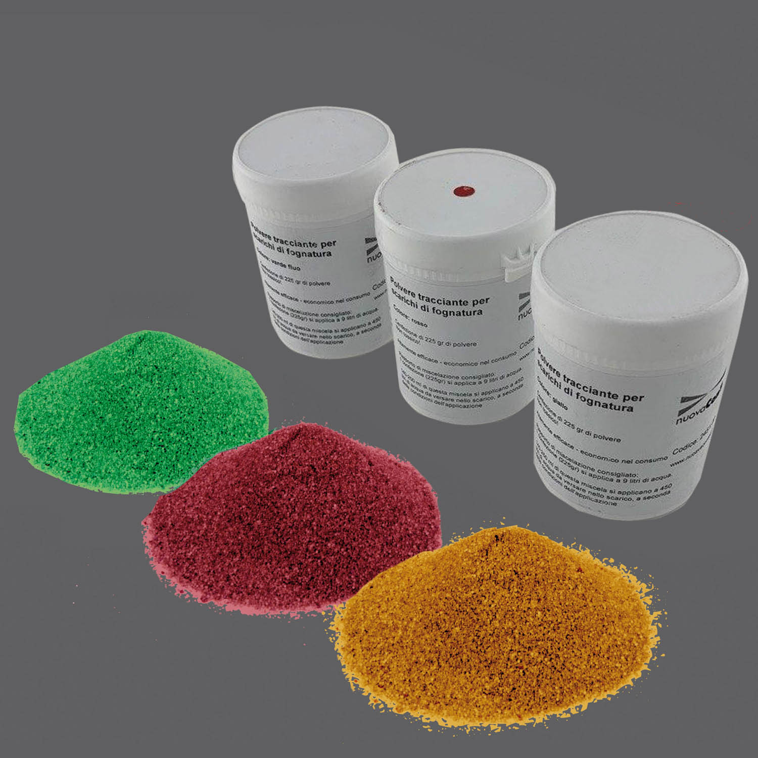 Polvere per liquido tracciante in tre colori