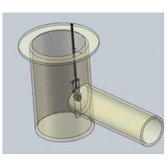Disegno che rappresenta la posizione reciproca del pozzetto, dell tubazione e del periscopio.